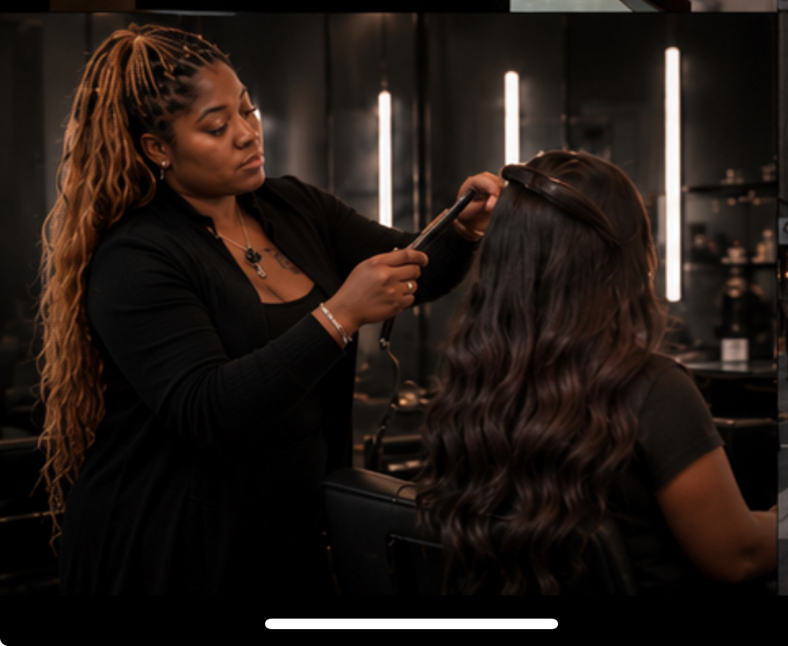 Jay Louise creating a polished hair finish for a client